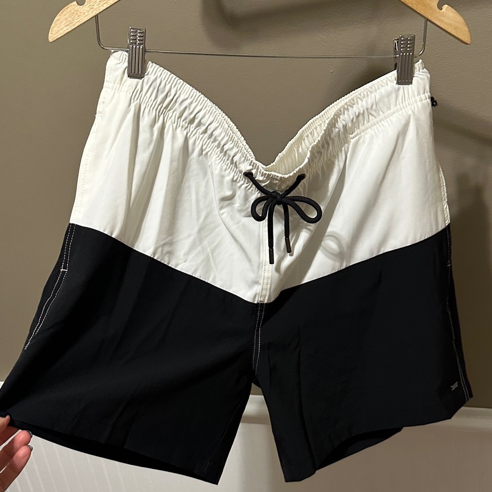 Classic Black and White Men's Swim Trunks